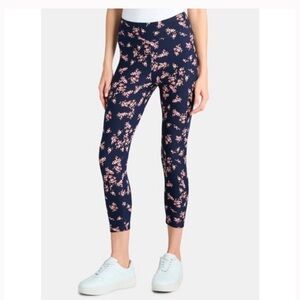 New Time & Tru Women’s Navy Blue Pink Floral Hi Rise Leggings Capri XS NWT